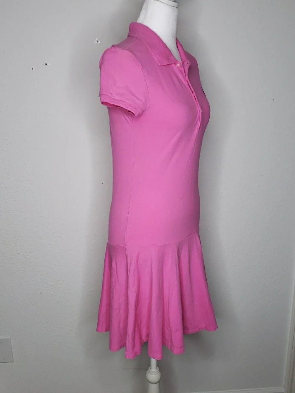 Polo Ralph Lauren Cotton Stretch Button Tennis Prep Knit Dress Size L Pink